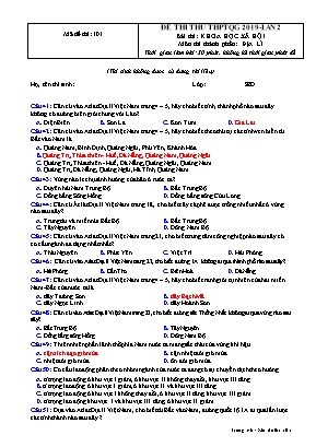 Đề thi thử THPT Quốc gia môn Địa lý năm 2019 lần 2 - Mã đề 101 (Kèm đáp án)